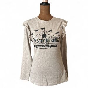 Disneyland Beige Long Sleeve Ruffle Shoulder Top Size S